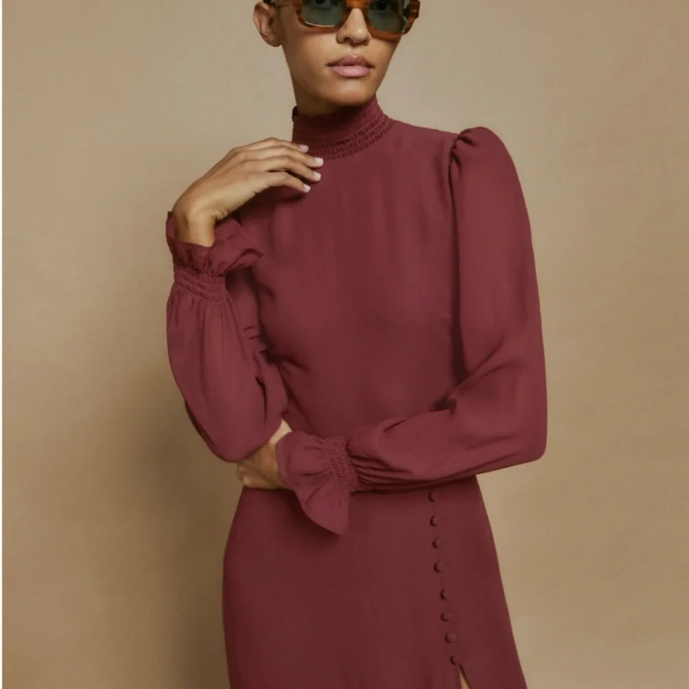 Reformation Deep Red Long Sleeve Dress - Picture 4 of 5